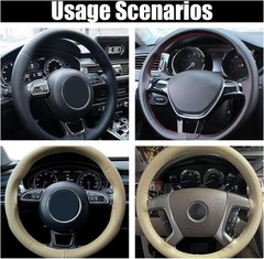 Universal 15 nch Genuine Leather Steering Wheel Cover, DIY Sewing Kit with Need