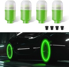 4PCS Green LED Tire Valve Cap Lights, Waterproof Neon Wheel Light Color: Green