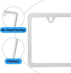 Stainless Steel Slim License Plate Frame with Metal Screw Caps, 2 Hole Polished