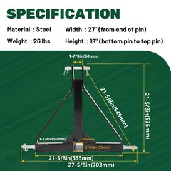 3 Point 2″ Receiver Trailer Hitch Drawbar Adapter Category One Tractor