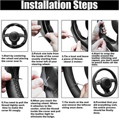 Universal 15 nch Genuine Leather Steering Wheel Cover, DIY Sewing Kit with Need