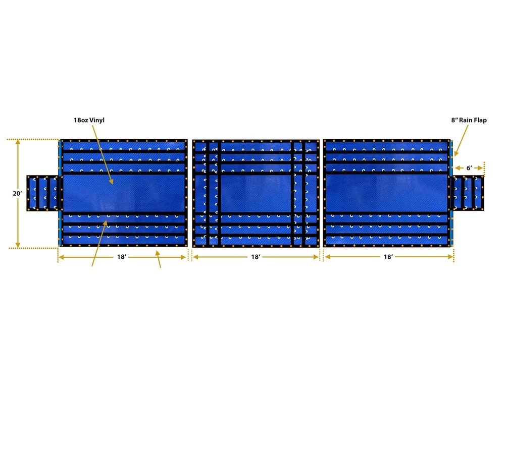 Blue Trucking Flatbed Vinyl Tarp Heavy Duty 18oz 3 Piece Lumber Tarp (6′ Drop)