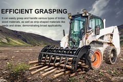 Grabber Attachment For Bobcat Skid Steer 72″ Root Rake Clam Grapple with 8 Teeth