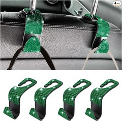 Car Seat Headrest Hooks, 4PCS Green Rhinestone Back Seat Hanger f Color: Green