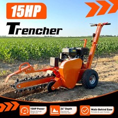 15HP E-Start Gas Powered Trencher, 420cc 24” Trench Depth/4” Trench Width