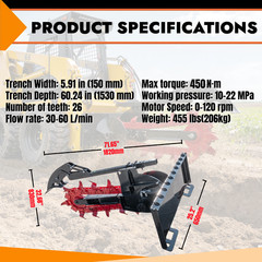 60in Trench Depth Trencher Attachment Chain Ditcher Trench for Bobcat Skid Steer
