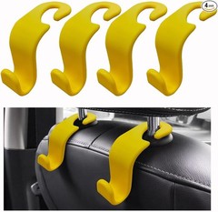 Car Seat Headrest Hooks, 4 Pack Durable Backseat Hangers for Pur Color: Yellow