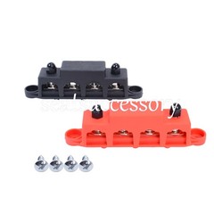 New Red & Black 5/16″ 4 Stud Power Distribution Block -BUSBAR- With Cover