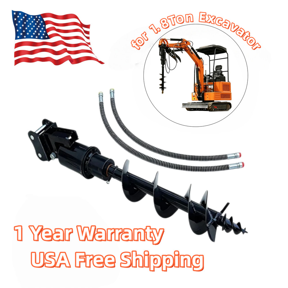200mm Hydraulic Auger Drill With Hoses For 1.8Ton Mini Excavator USA Stock