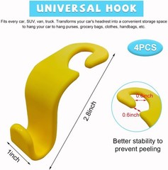 Car Seat Headrest Hooks, 4 Pack Durable Backseat Hangers for Pur Color: Yellow