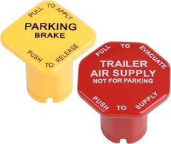 Yellow Semi Truck Parking Brake Knobs and Red Tractor Trailer Air Brake Knob Set