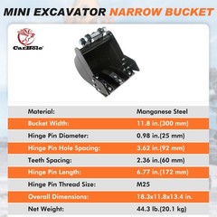 12″ Narrow Excavator Bucket For 2-3.5 Ton Mini Digger Trenching Manganese Steel