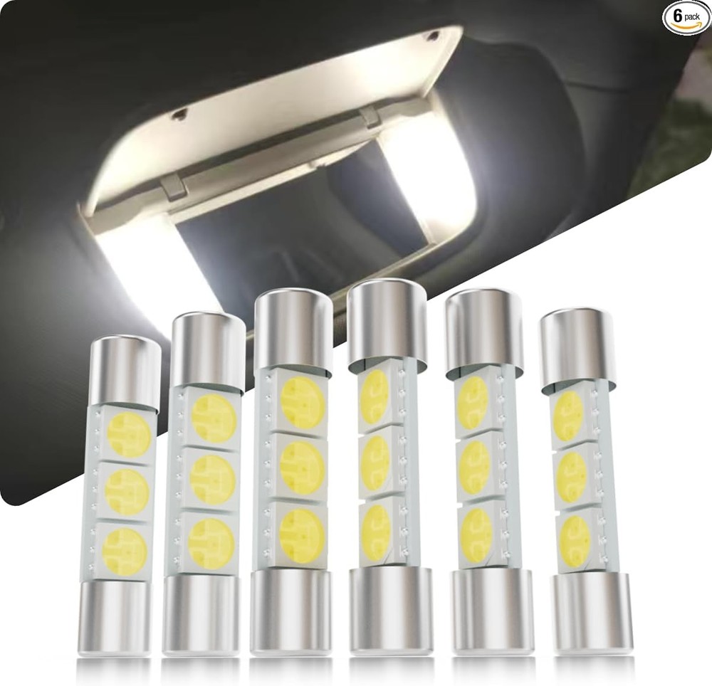 28mm Sun Visor Vanity Mirror LED Bulbs, 29mm Car Bulb 6000K White Light, DC 12V
