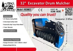 Excavator Forestry Drum Mulcher Head Attachment For 4-8 Ton Weight Classes
