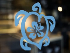 Sea Turtle with Hibiscus Flower Decal – 5.5×5 Inch Durable Wat Color: Sky Blue