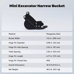 300mm Universal Black Narrow Bucket Digging Bucket for Mini Excavator USA