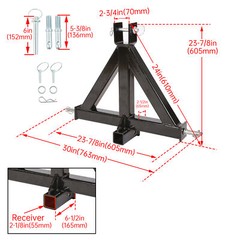 Heavy Duty Three Point Hitch 2in Receiver Trailer Hitch Fits Cat 1, Quick Hitch