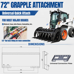 Grabber Attachment For Bobcat Skid Steer 72″ Root Rake Clam Grapple with 8 Teeth