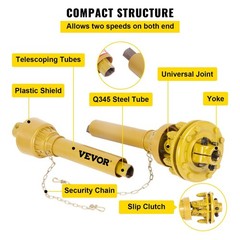 1-3/8in 6-Spline 4-Series 31.5-41in Yellow PTO Shaft with Slip Clutch