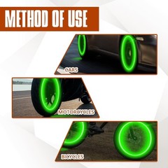 4PCS Green LED Tire Valve Cap Lights, Waterproof Neon Wheel Light Color: Green